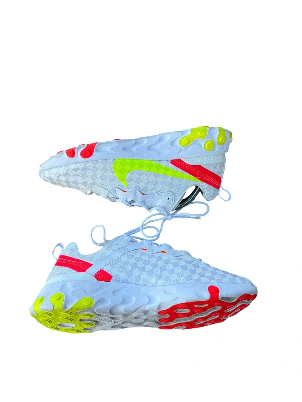 Nike Men’s React Element 55 Checkered White Volt Crimson Sneakers Size 9